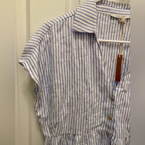 3/$25! NEW! Women’s Boutique Classic Carol Button Up Striped Linen Peplum Top M - Picture 9 of 16